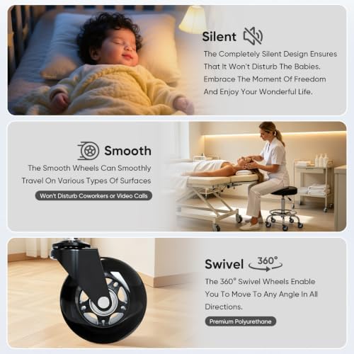Office Chair Wheels - Replacement Rubber Wheels - Universal Fit 3" Casters