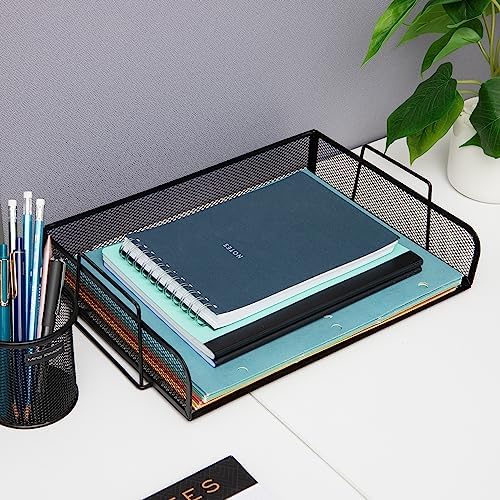 Mind Reader Stackable Paper Tray, Desktop Organizer, File Storage, Office, Metal Mesh, 13.25" L x 9.75" W x 6.25" H, 2 Pcs., Black (Pack of 8)