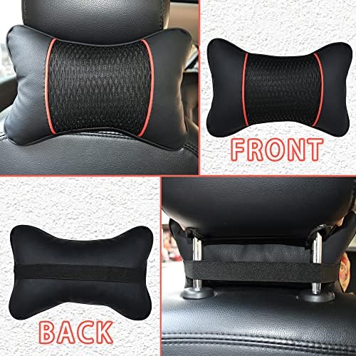 2 Packs Car Neck Pillows Dual-Side PU Leather Car Headrest Support, Red