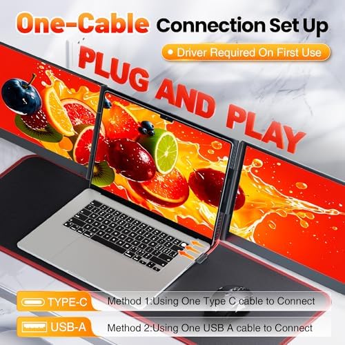Laptop Screen Extender Triple Monitor, 15.6" FHD 1080P USB-C One Cable Plug n Play Portable Monitor for Laptops 13-17", 0.16" Ultra-Slim Travel Monitor for Mac/Win/Android (Driver Required)