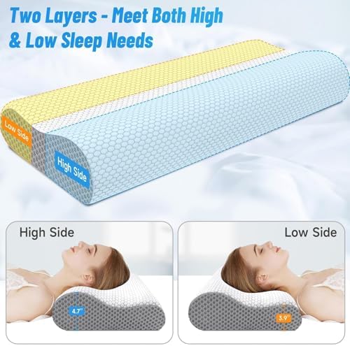 Neck Pillow for Sleeping, Ergonomic Cervical Bed Pillow, Grey King Size