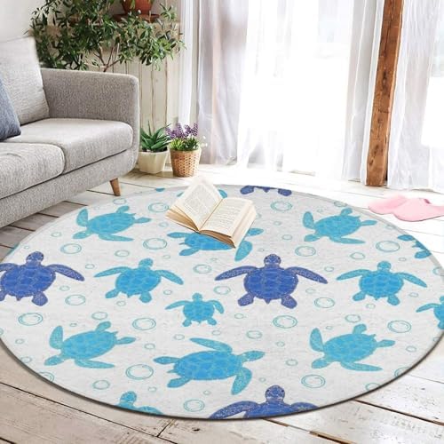 Large Home Decor Mat, Soft Round Yoga Carpet, Non Slip Machine Washable Kitchen Office Circle Rug Vintage Sea Turtle, 36inch