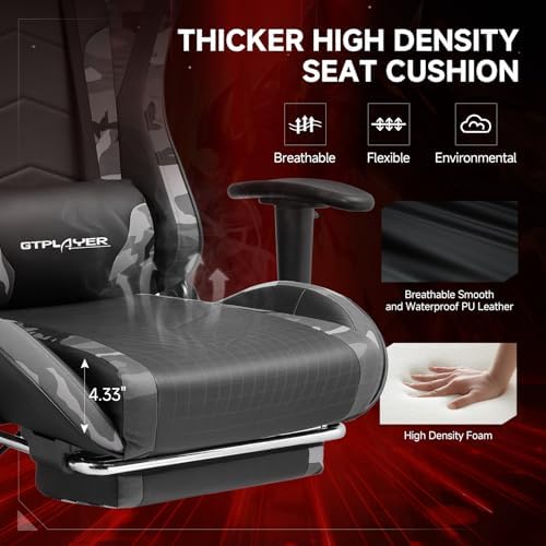 GTPLAYER Gaming Chair,Gamer Chair with Bluetooth and Adjustable Backrest,Seat Height Adjustable Computer Chairs with 3D Armrests,Video Game Chair with Footrest Speakers (Camouflage)