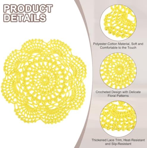 uxcell 4 Pcs Crochet Handmade Cotton Placemat Doilies for Table 7.9" Yellow