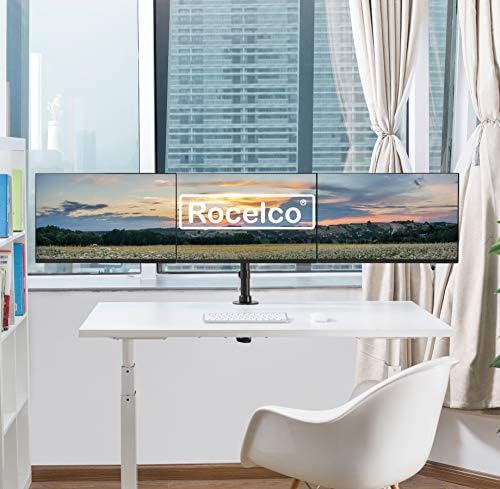 Rocelco Premium Triple Monitor Desk Mount - Standard Pattern Fits 13" - 27" LED LCD Flat Computer Screen - Three Articulated Full Motion Adjustable Arms - Grommet and C Clamp - Black (R DM3)