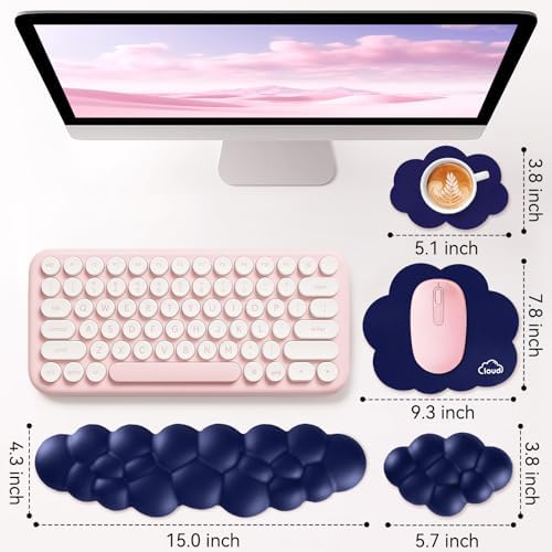 Sushret Cloud Wrist Rest for Computer Keyboard and Mouse Pad Set, Dark Blue
