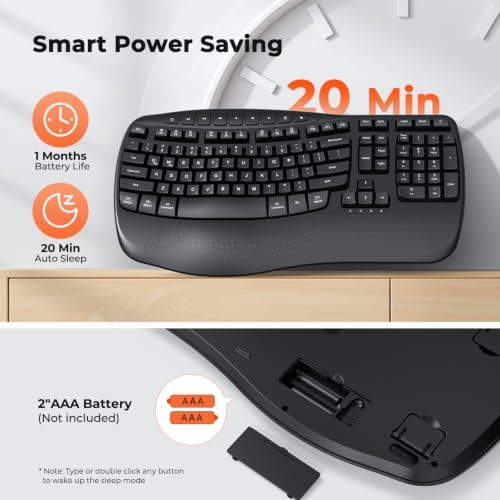 MEETION Ergonomic Wave Wireless Keyboard, Natural Typing Design, Black