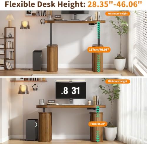 Electric Standing Desk with Storage, 55" Mid Century Modern Sit Stand Desk