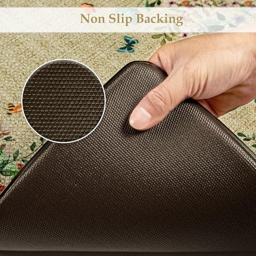 KIMODE Anti Fatigue Mats for Kitchen Floor,Brown Boho Butterfly Floral Rugs