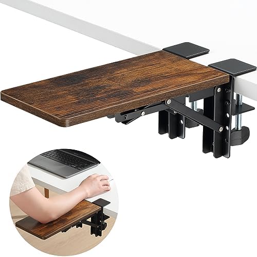 ETHU Compact Foldable Desk Extender Tray with Clamp, 11.8x5.9, Walnut