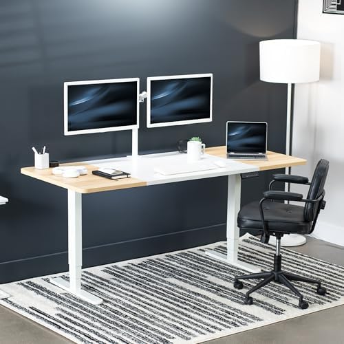 VIVO White/Light Wood 71 x 30 in Standing Desk, DESK-KIT-2W7WC