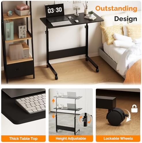 FCH Portable Computer Workstation, Standing Desk Adjustable Height, Small Computer Desk w/Rolling, Sit Stand Laptop Desk TV Tray for Bed Sofa Hospital Reading Eating,Black, 31.5"