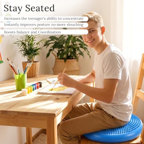 Wobble Cushion, Flexible Wiggle Seat Balance Pad for Sensory with Inflation Pump, for Adults Core Strength, Non-slip Wobble Disk for Posture Improvement & Physical Therapy