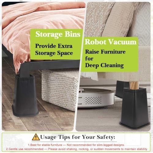 6 Pack Furniture Risers 10 Inch, Bed Risers Heavy Duty for Table Desk Couch Chair Sofa Cabinet Bed Frame Dorm, Square Table Leg Risers Lift Height 10", Black