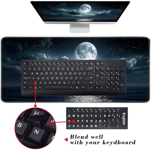 Keyboard Wrist Rest and Mouse Pad with Wrist Support Set Ergonomic Coaster,Memory Foam,Easy Typing Pain Relief,Large XL Desk Mat 31.5"x 11.8",Moon Ocean