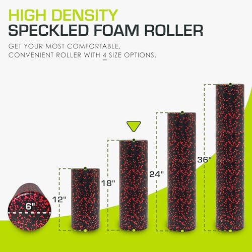 ProsourceFit High Density Foam Rollers 18 - inches long, Firm Full Body Athletic Massage Tool for Back Stretching, Yoga, Pilates, Post Workout Muscle Recuperation, Black/Red