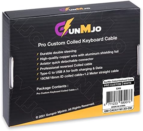 GUNMJO Pro Custom Coiled USB C Cable for Gaming Keyboard, Double-Sleeved Mechanical Keyboard Cable with Detachable Metal Aviator, 1.5M USB-C to USB-A, White