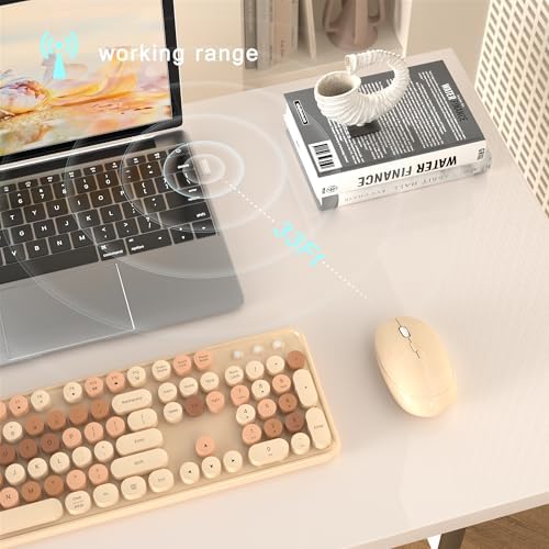 MPTOG Wireless Computer Keyboard and Mouse Combo (Milk-Tea Colorful)