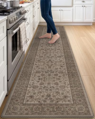 DEXI Kitchen Floor Mats Cushioned Anti Fatigue Runner 24x107 Brown Floral