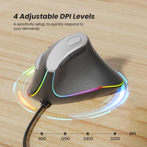 Nulea Ergonomic Vertical Mouse Wired with 11 RGB Backlight and 6 Buttons