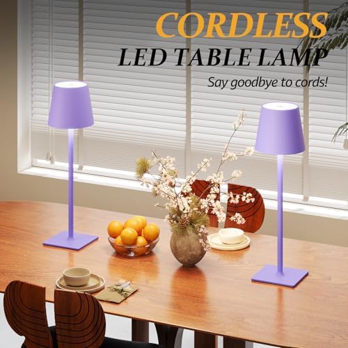 CHLORANTHUS 2 Pack Cordless Table Lamps, 3 Colors Stepless Dimming, 5000mAh Rechargeable Battery LED Desk Lamp for Bedroom/Couple Dinner/Desk/Cafe/Dining Room/Terrace