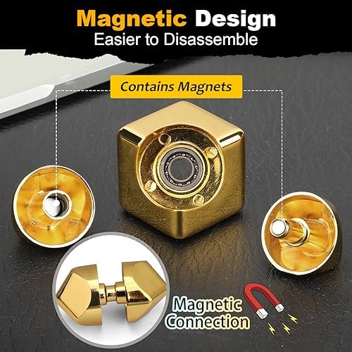 Dilabnba Metal Cube Fidget Spinner Toy for Kids Adults, Gold Cube Fidget Block Figner Spinner Focus 2 in 1 Spinning for Boys 3-12, Mini Gadget Easter Basket Stuff Desk Relaxing EDC Toy