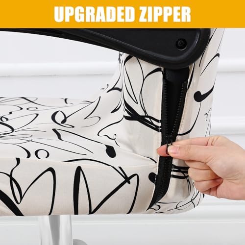 Smiry Stretch Printed Office Computer Desk Chair Covers, Beige and Black
