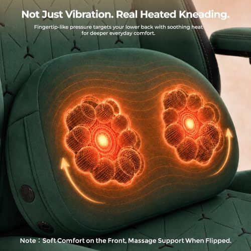 Fabric Gaming Chair with Heated Massage Lumbar Support, Pocket Spring Seat, Reclining Computer Chair with Footrest, Breathable High Back Gamer Chair, 350 lbs