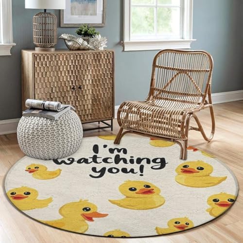 Men's Large Home Decor Mat, Soft Round Yoga Carpet, Non Slip Machine Washable Home Office Circle Rug Funny Duck