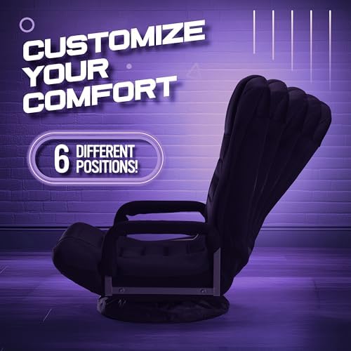 Kids Gaming Chair, Swivel Floor Video Lounger, 6 Positions, Folds to Store