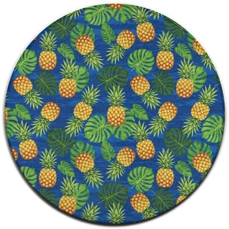 Fashion Round Area Rug Large Non Slip Carpet Unisex Home Decor Mat Tropical Banana Palm Leaves Pineapples, 24inch