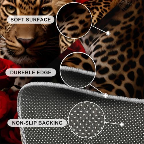 Leopard Round Area Rug - 3.3ft Cheetah Print Round Rug for Kitchen, Animal Floral Circle Rugs Washable Soft Non-Slip Carpet for Bathroom Kitchen Decor Mat