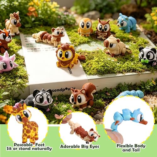 24PCS 3D Printed Animals, Multi-Color Articulated Animal Toys for Kids