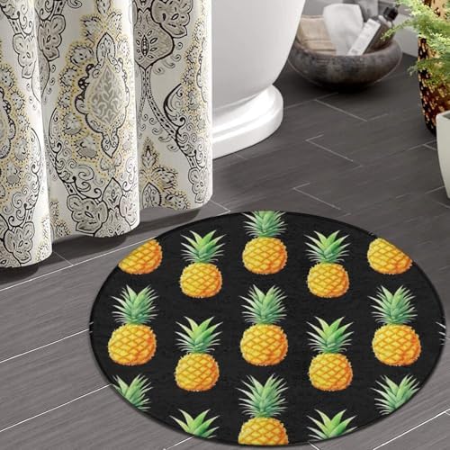 Large Home Decor Mat, Soft Round Yoga Carpet, Non Slip Machine Washable Home Office Circle Rug Tropical Fruits Pineapple