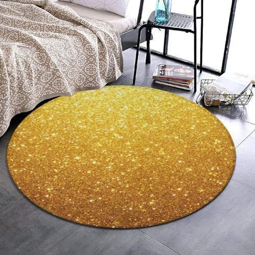Home Decor Non Slip Kitchen Office Circle Rug, Machine Washable Modern Round Area Rug, Room Sofa Yoga Soft Round Carpet Beautiful Gold Shining Glitter Sparkles Pattern