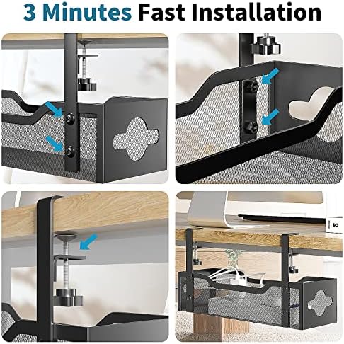Under Desk Cable Management Tray No Drill, Metal Mesh Cable Management Under Desk with Clamp Mount, 2 Hole Cable Tray with Wire Management and Cord Organizer for Home Office Standing Desk (Pack of 15)