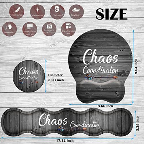Keyboard and Mouse Wrist Rest Pad Set With Memory Foam - Ergonomic Non-Slip Base for Easy Typing and Pain Relief - Quote Chaos Coordinator (With Coaster)