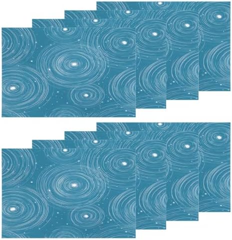 Shrahala Concentric Ripples Placemats, Blue with White Circles Stars Table Mat Linen Burlap Washable Double-Deck Heat Insulation for Dining/Kitchen Table Set of 8 (12 X 18 Inch)