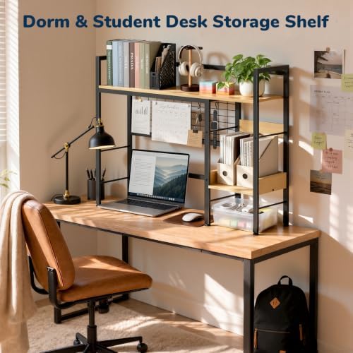 Desk Shelf, 38.6" Desk Hutch with Pegboard Hooks Set, Natural