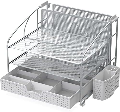 Simple Houseware 3-Tier Desk Organizer with Sliding Drawer, Silver
