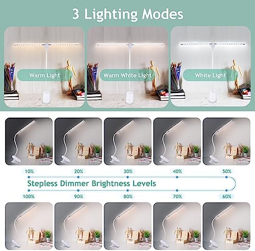 LED Reading Light with Clip, Desk Lamp 48 LEDs 2600mAh Battery USB Rechargeable Book Lights Stepless Adjustable Brightness Eye Protection Flexible Table Lamps for Bed Headboard, Home, Office
