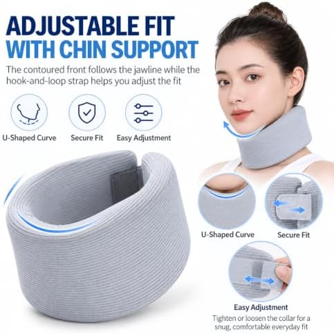 Neck Brace for Posture, Soft Cervical Collar for Sleeping, Working & Travel, Adjustable Breathable Nylon-Spandex Neck Support Brace for Women and Men