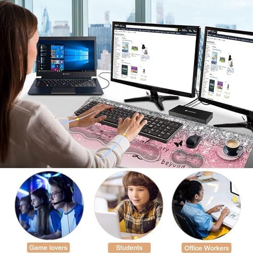 Keyboard Wrist Rest and Mouse Pad with Wrist Support Set Ergonomic Coaster,Memory Foam,Easy Typing Pain Relief,Large XL Desk Mat 31.5"x 11.8",Pink Glitter Quote Live Love Laugh
