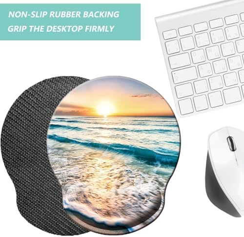 Mouse Pad with Wrist Support, Ergonomic Mouse Pad with Memory Foam Wrist Rest Cushion, Non-Slip Rubber Base Gaming Mice Pad for Home Office Computer Laptop, Beach