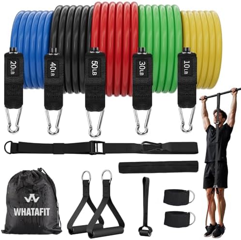 WHATAFIT Resistance Bands with Handles, 150 lb Exercise Bands Set