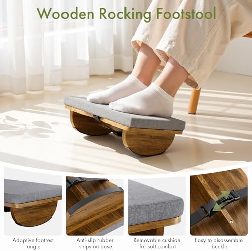 Wooden Under Desk Foot Rest with Detachable Cushion