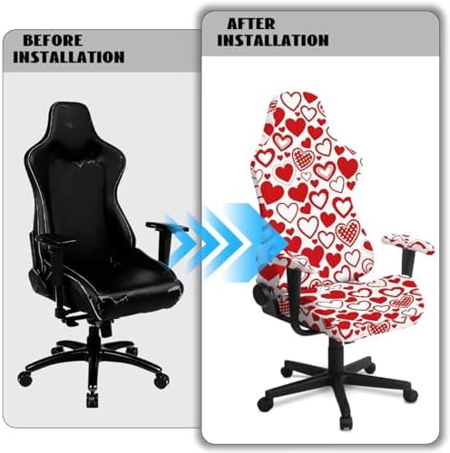 Valentines Day Heart Print Stretch Gaming Chair Cover with Armrest Covers Anti Dust Breathable Gaming Chair Slipcover
