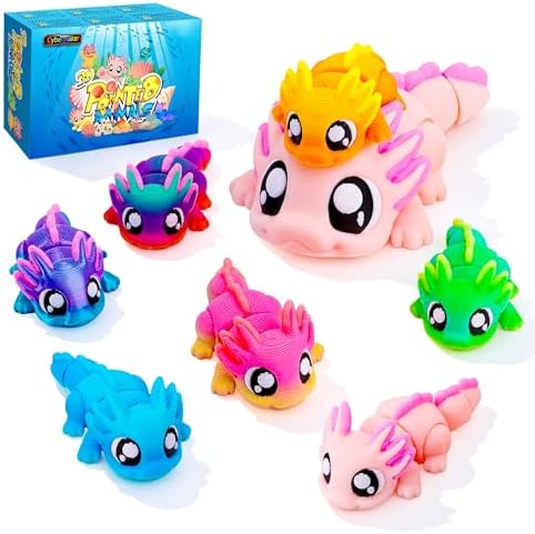 Axolotl 3D Printed Animal Toy, 8-Piece Family Set