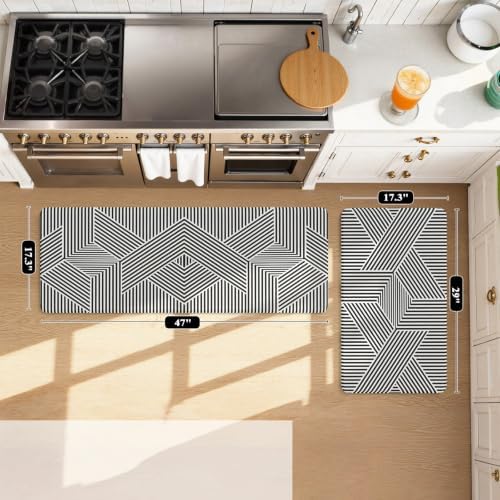 KIMODE Anti Fatigue Kitchen Mats, Padded Kitchen Floor Mats 17"x47"+17"x29"