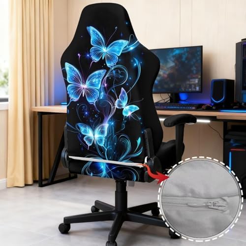 Butterfly Gaming Chair Covers Anti-Slip Gamer Chair Seat Cover Stretch Fit Office Computer Armchair Slipcover for Reclining Racing Gaming Chairs